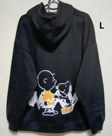 스누피 찰리 브라운 하프 지퍼 후드티 긴팔 L 블랙
