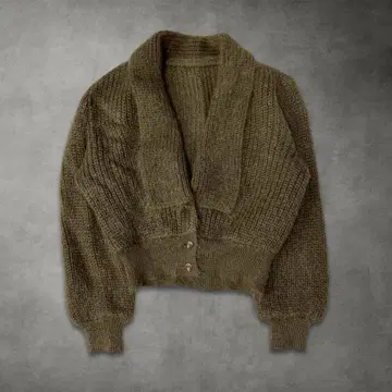 모카 브라운 모헤어풍 숏 가디건 샤기 니트 빈티지 ( L )