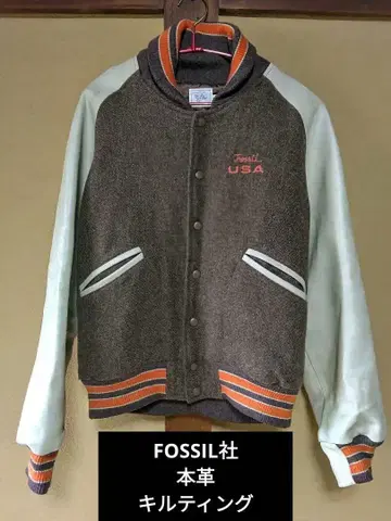 '90년 구매 FOSSIL 남성용 바시티 자켓 L 빈티지 천연 가죽 소매