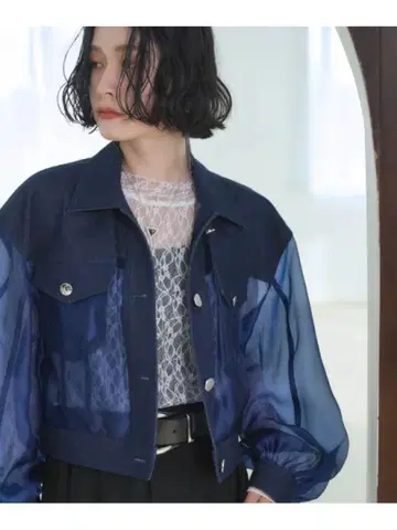 완판템 HARE 데님 시어 절개 블루종 자켓