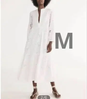 자수 M ZARA 컷워크 긴팔 원피스 VERY 게재 화이트