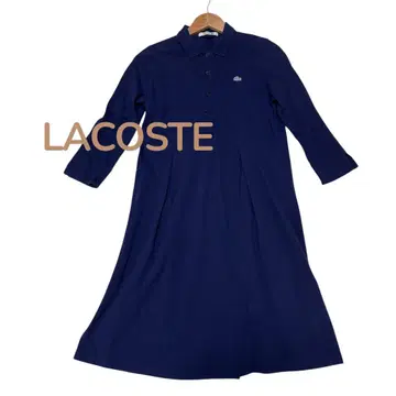 LACOSTE 피케 셔츠 롱 원피스 7부 소매 네이비 턱 플레어