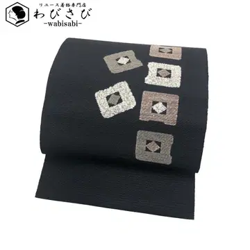 나고야 오비 사각 안에 사각 패턴 블랙 컬러 O-5579
