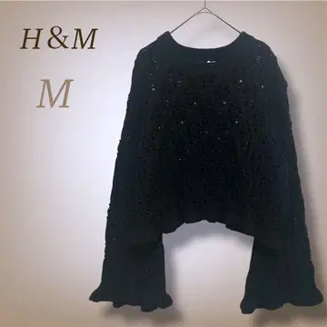 H&M 에이치앤엠 디바이디드 크로셰 니트 블랙 플레어 M