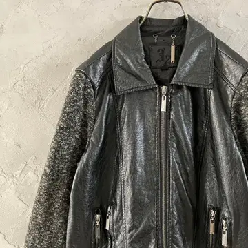 빈티지 라이더 자켓 소매 절개 풀 집업 가죽 느낌 블랙 L HD4