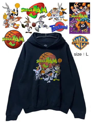 SPACE JAM 후드티 L 블랙 USA 구제 의류