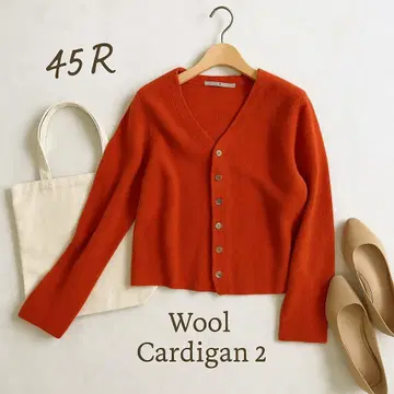 45R 울 100% 가디건 주홍색 계열 사이즈 2 M