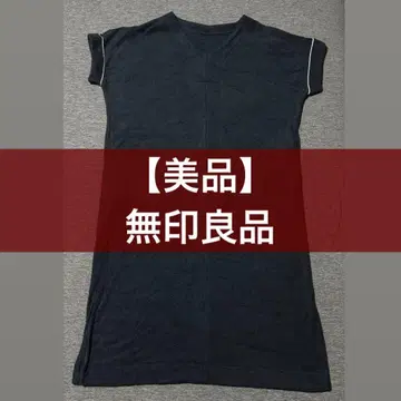 [ 완판템 ] 무인양품 착용하는 타월 양면 파일 반팔 원피스 네이비 S