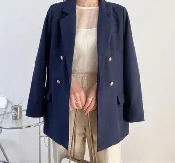 네이비 골드 더블 브레스트 테일러드 자켓
