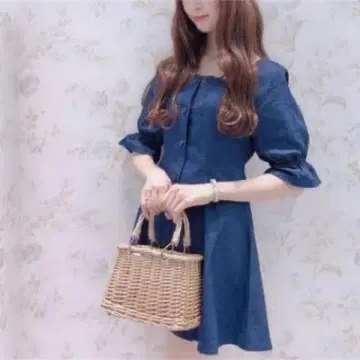 AnMille 레이스업 데님 원피스