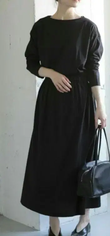 카구레 블랙 실크 개더 원피스 일본제