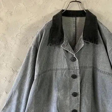 90s 빈티지 자켓 데님풍 오버 사이즈 옷깃 절개 구제 의류 LO8