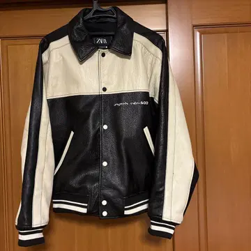 ZARA 레더 봄버 자켓 블랙/아이보리