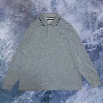 피케 셔츠 vintage 그레이 긴팔 포켓 부착 캐주얼