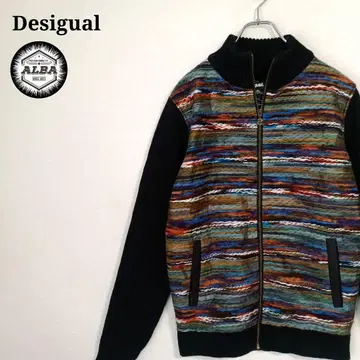 Desigual 데시구알 니트 자켓 자수 컬러풀 블랙 M