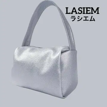 [새상품급] LASIEM 스퀘어 박스 핸드백 실버 주름 가죽