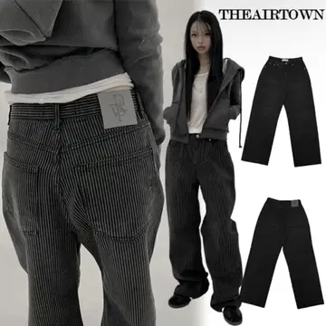 [ THEAIRTOWN ] 스트라이프 와이드 데님 팬츠