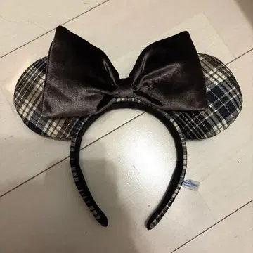 체크 무늬 머리띠 브라운