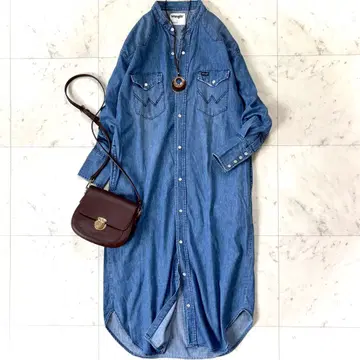 새상품급 쉽스 별주 랭글러 던가리 데님 셔츠 원피스 펄 버튼