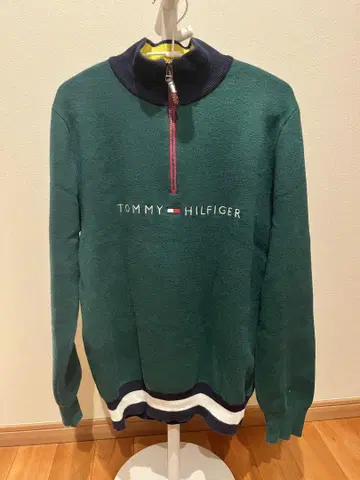 TOMMY HILFIGER 하프 지퍼 스웨터 M 그린 골프웨어