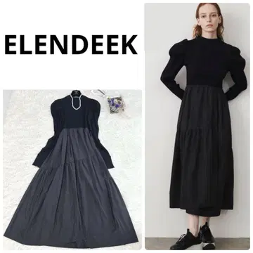 새상품급 ELENDEEK 23AW 랩 티어드 플레어 원피스 블랙 M