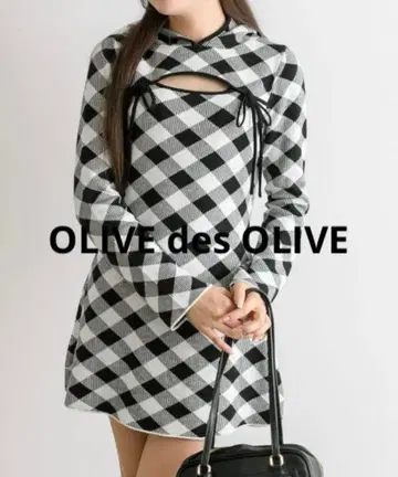 OLIVE des OLIVE 데콜테 개방 후드 미니 원피스