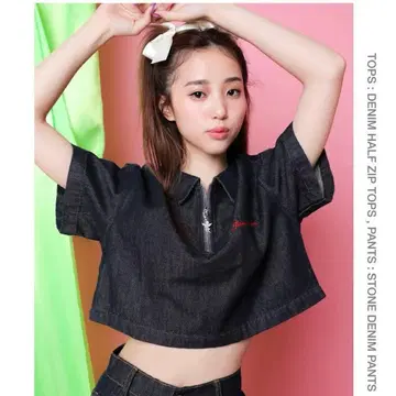 데님 크롭 T셔츠 justanoon 나카마치 아야