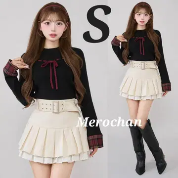 다리치 더블 플리츠 미니 스커트 아이보리 S 사이즈