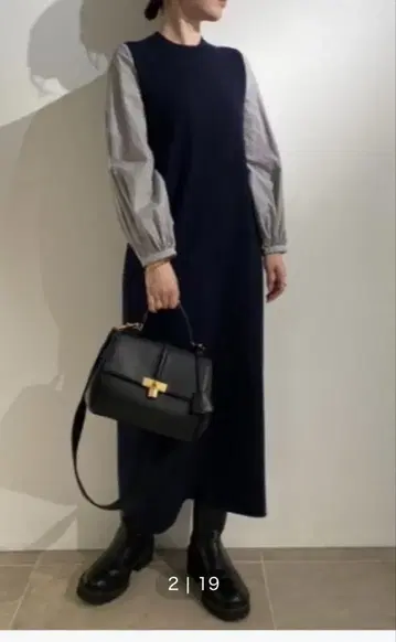 Mila Owen 잡지 게재 레이어드 셔츠 니트 원피스 스트라이프