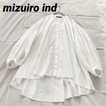 미즈이로 인드 핀턱 블라우스 F 노카라 셔츠 퍼프 슬리브 화이트