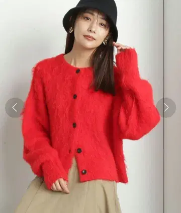 N. 크루넥 페더 가디건 레드