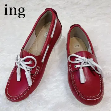 ing 데크 슈즈 모카신 가죽 레드 태슬 리본 미사용급