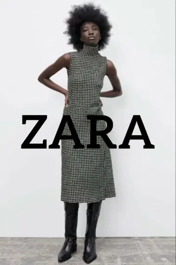 ZARA 체크 무늬 하이넥 니트 원피스