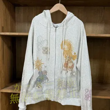 Toomuchtax 아트 프린트 풀 지퍼 후드티 그레이