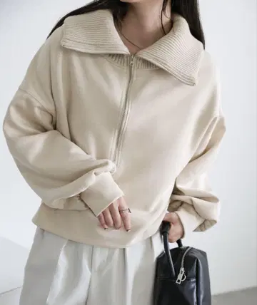 select MOCA 스웨이드 분또 하프 지퍼 상의 아이보리