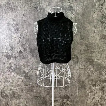 MICHEL KLEIN 니트 베스트 하이넥 크롭 블랙(38)