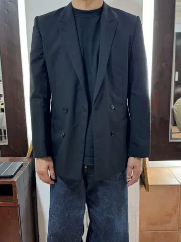 블랙 더블 브레스트 자켓