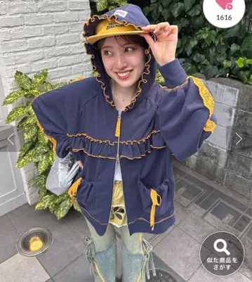 배색 메로 프릴 레이스 후드티