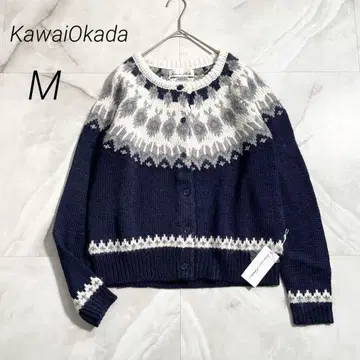 M17938 미사용 카와이 오카다 페어아일 패턴 가디건 네이비 M