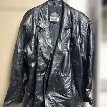 LABANNE 블랙 가죽 롱 자켓