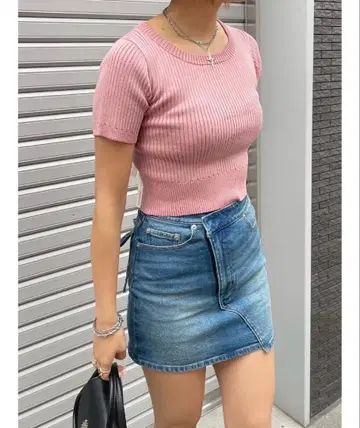 새상품 택 포함 EVRIS 크로스 허리 리본 데님 미니 스커트