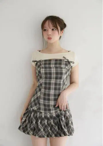 andmary Karen check mini dress beige