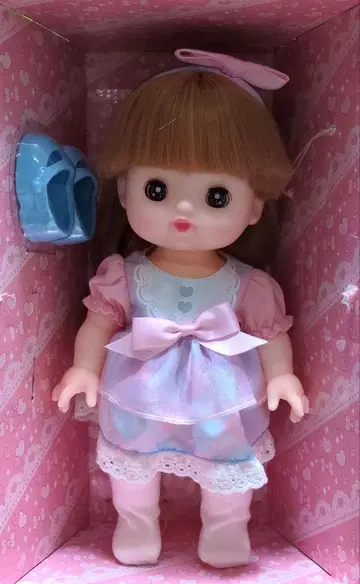 눈이 반짝이는 롱 헤어 유리(네네) 금발 인형 핑크와 스카이블루 드레스