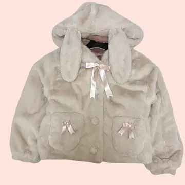 Amavel 토끼 귀 토끼 퍼 후드티 리본 꼬리 핑크 프리