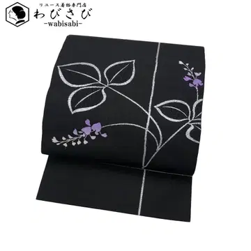 나고야 오비 꽃풀 무늬 은사 블랙 컬러 O-5602