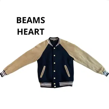 새상품급 BEAMS HEART 속기모 바시티 자켓 네이비/베이지 빔즈