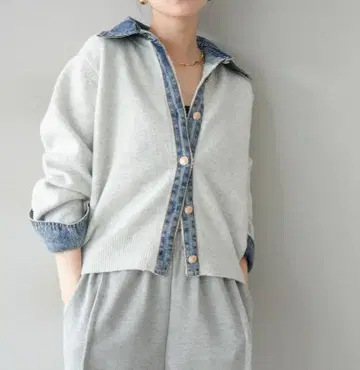 데님 니트 가디건 [ 화이트 ]