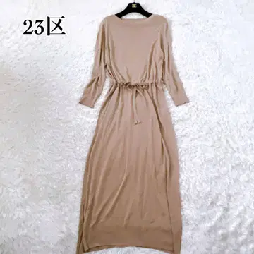 23구 허리 리본 니트 롱 원피스 44 사이즈 베이지