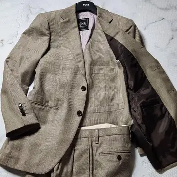 최고급 소버린 3피스 캐시미어 실크 수트 글렌체크