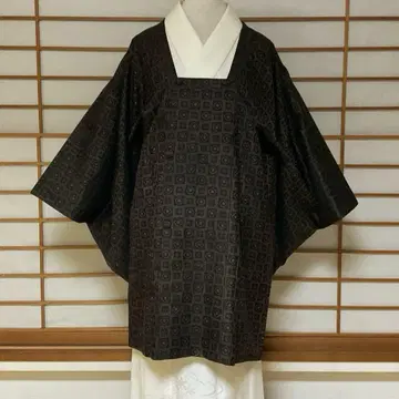 순수 실크  직조 도행 코트 블랙 베이스 x 블랙 브라운